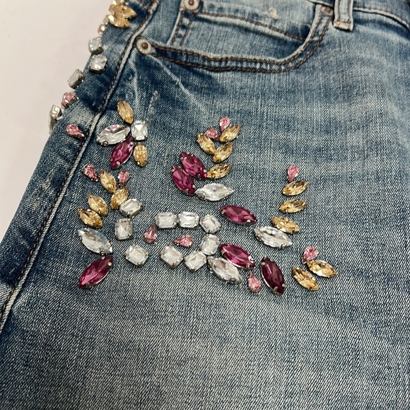 Express Rhinestone Embellished Denim Skirt Size 2 - Picture 2 of 8